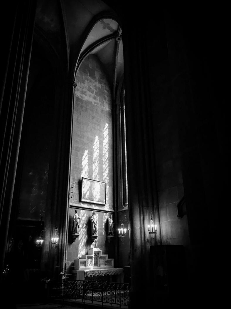 Inside cathedral, monochrome